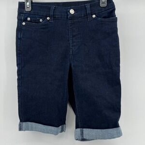Denim & Company Bermuda Shorts Womens 2 Dark Wash Excellent Cuffed Stretch Denim